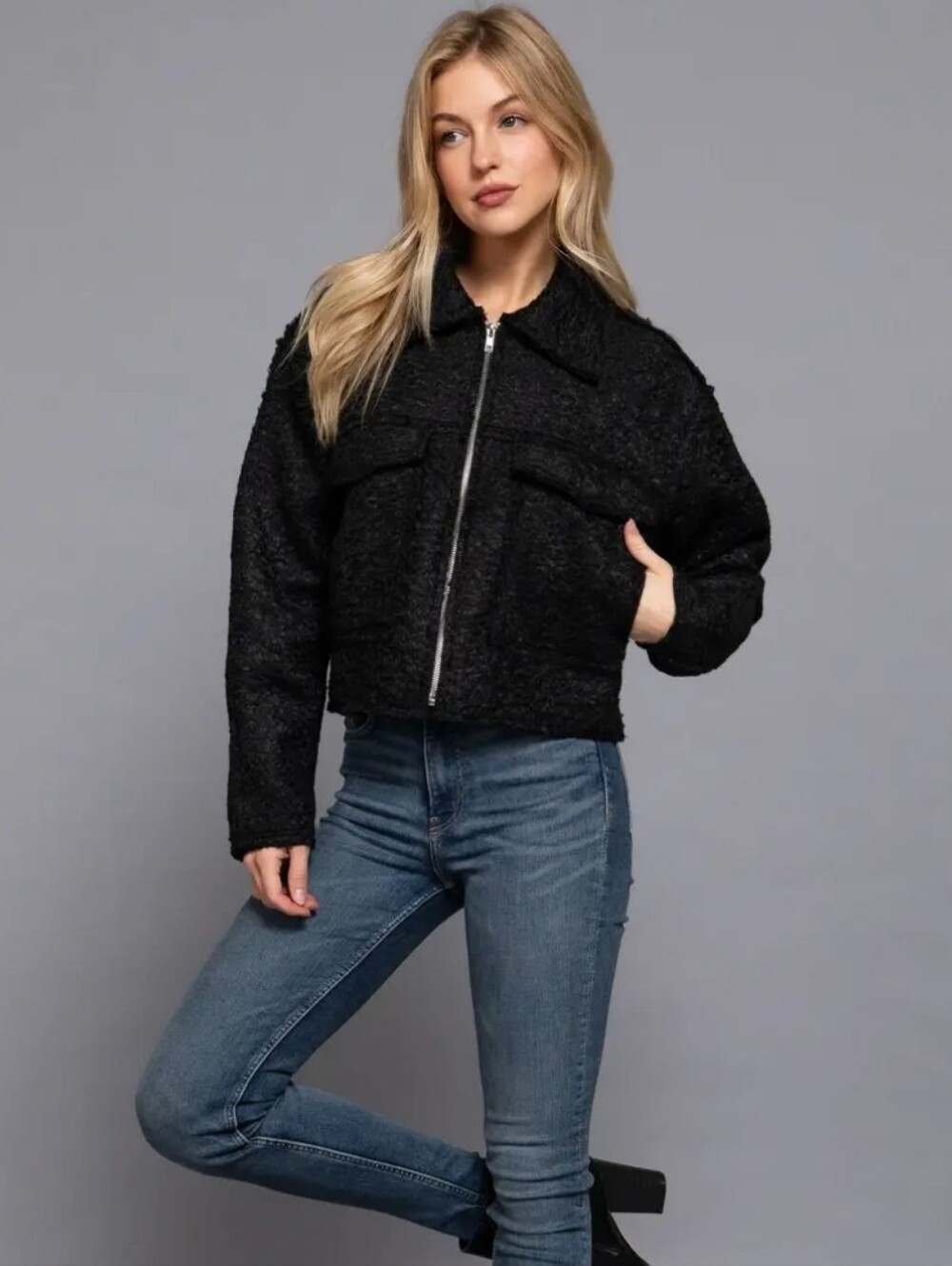 Love For Humanity Black Label Teddy Boucle-textured Jacket Black Women's Large